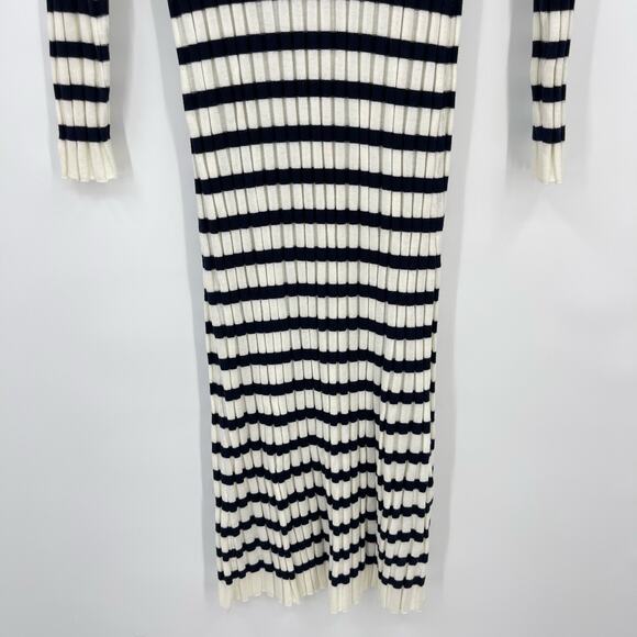 Sezane | Katrina Dress Knit Ribbed Ecru Navy Cream Striped Knit Sweater Dress XL - Picture 8 of 12